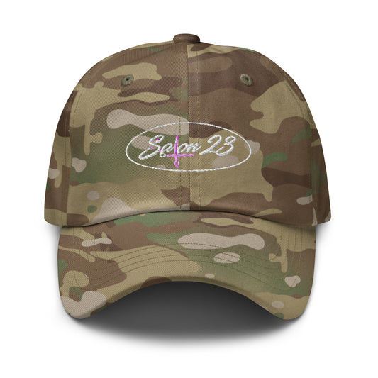 Salon 23 Logo Camo dad hat (white logo)